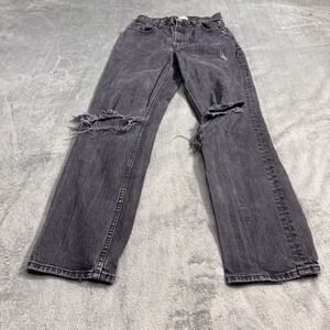 Abercrombie Fitch 90s Straight Ultra High Rise Distressed Black Jeans Size 26